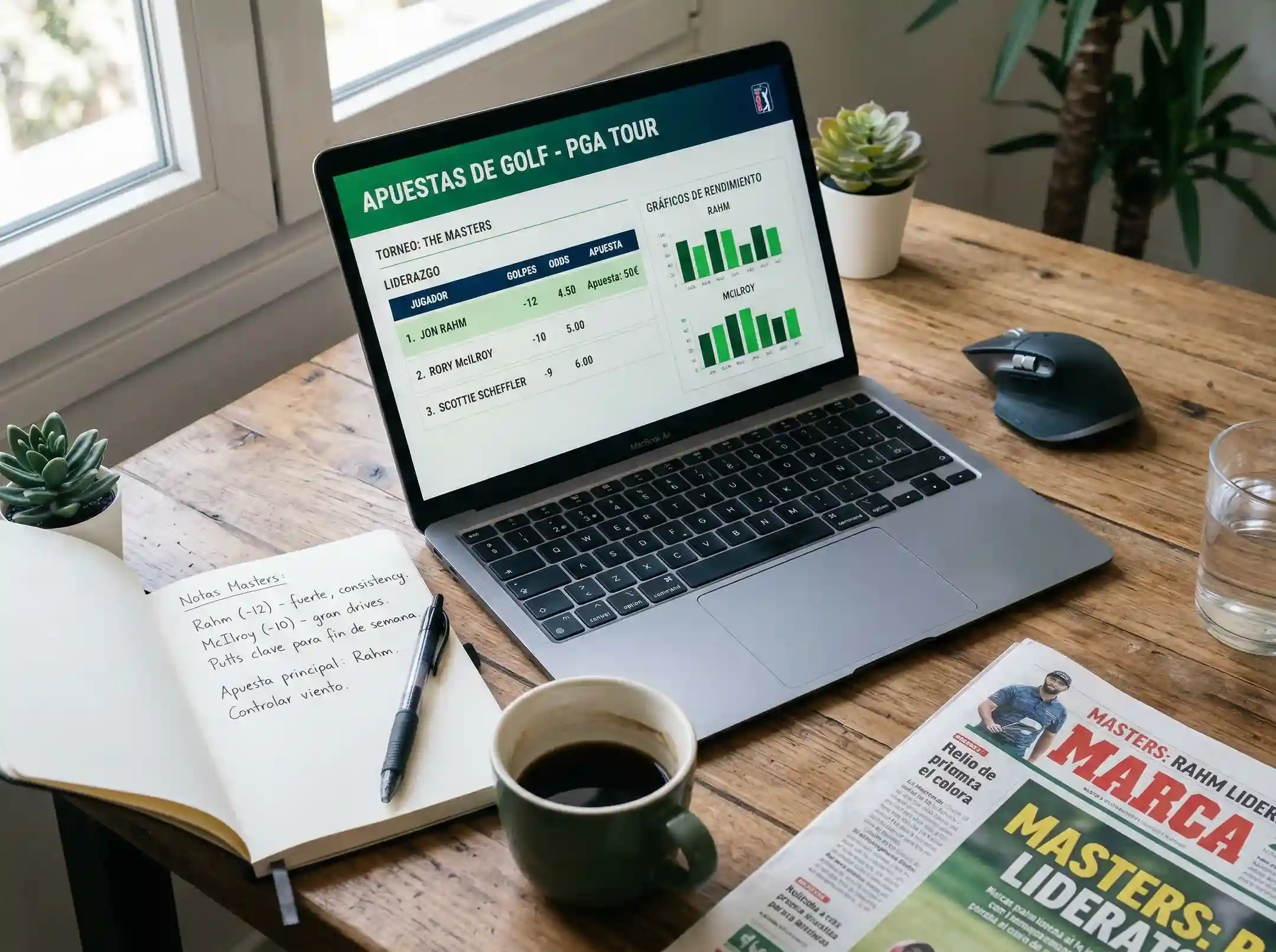 Pantalla de ordenador mostrando datos del mercado de apuestas deportivas de golf en España